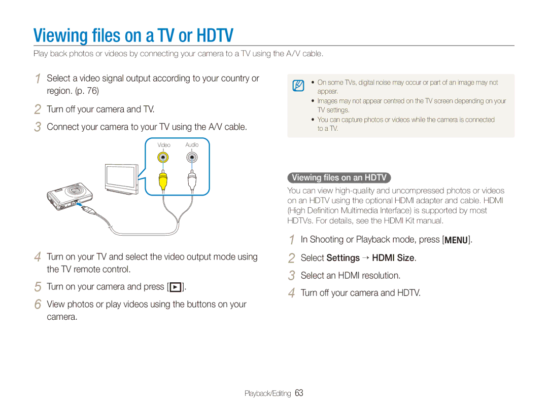 Samsung EC-PL70ZZBPPE2, EC-PL70ZZBPBFR, EC-PL70ZZBPBE1 manual Viewing files on a TV or Hdtv, Viewing files on an Hdtv 