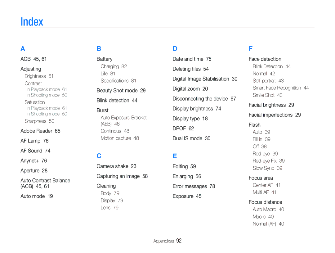 Samsung EC-PL70ZZBPSE3, EC-PL70ZZBPBFR, EC-PL70ZZBPBE1, EC-PL70ZZBPSFR, EC-PL70ZZBCPE1, EC-PL70ZZBPPE1, EC-PL70ZZBPPIT Index 