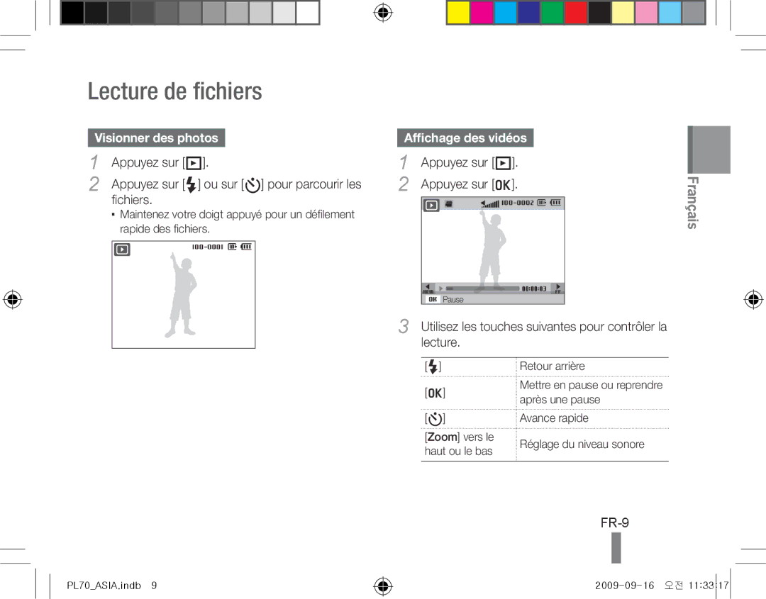 Samsung EC-PL70ZZBPPE3, EC-PL70ZZBPBFR, EC-PL70ZZBPBE1, EC-PL70ZZBPSFR manual Lecture de fichiers, FR-9, Visionner des photos 