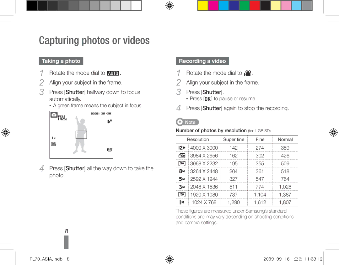 Samsung EC-PL70ZZBPBIT, EC-PL70ZZBPBFR, EC-PL70ZZBPBE1, EC-PL70ZZBPSFR, EC-PL70ZZBCPE1 manual Taking a photo, Recording a video 