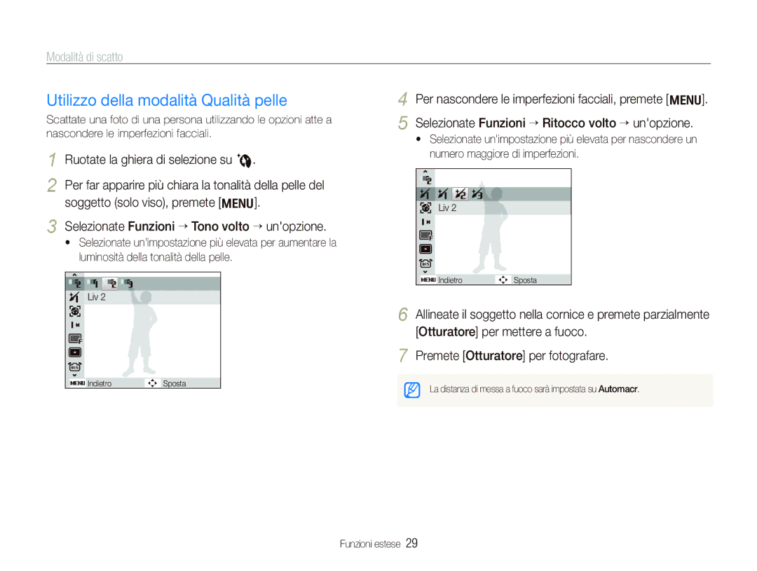 Samsung EC-PL70ZZBPPIT, EC-PL70ZZBPRIT, EC-PL70ZZBPSIT, EC-PL70ZZBPBIT, EC-PL70ZZBCPIT Utilizzo della modalità Qualità pelle 