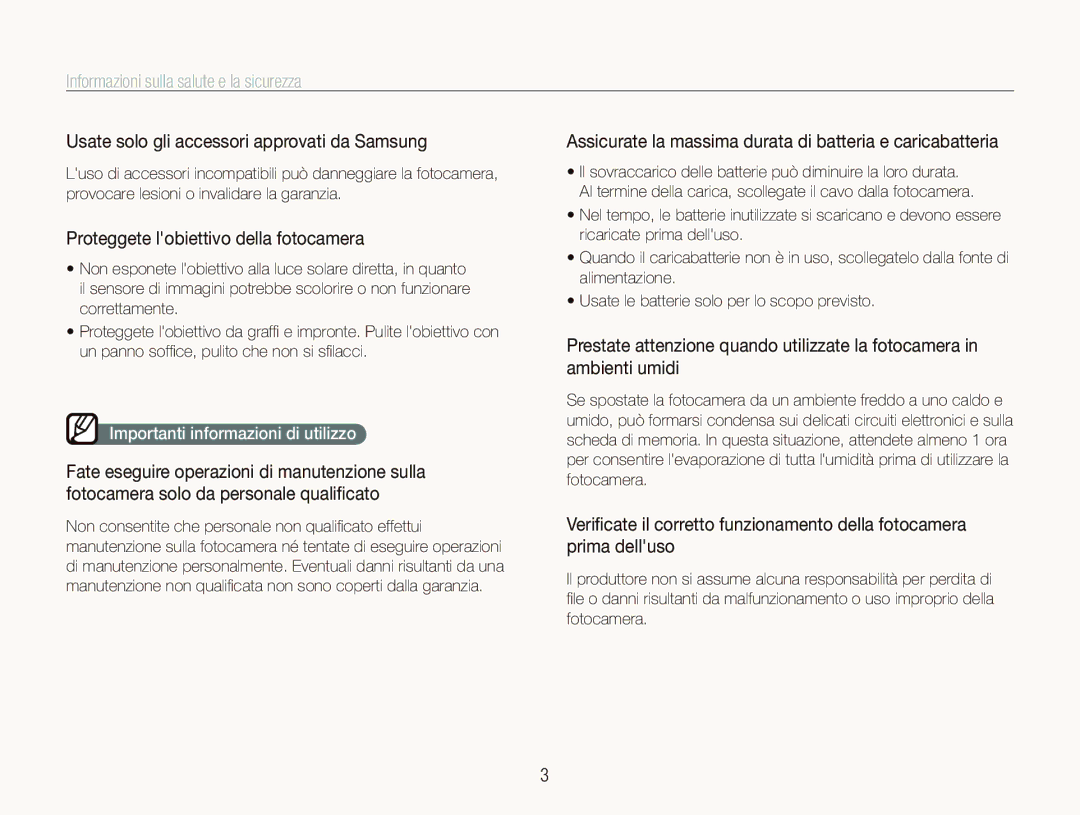 Samsung EC-PL70ZZBCPIT manual Usate solo gli accessori approvati da Samsung, Proteggete lobiettivo della fotocamera 