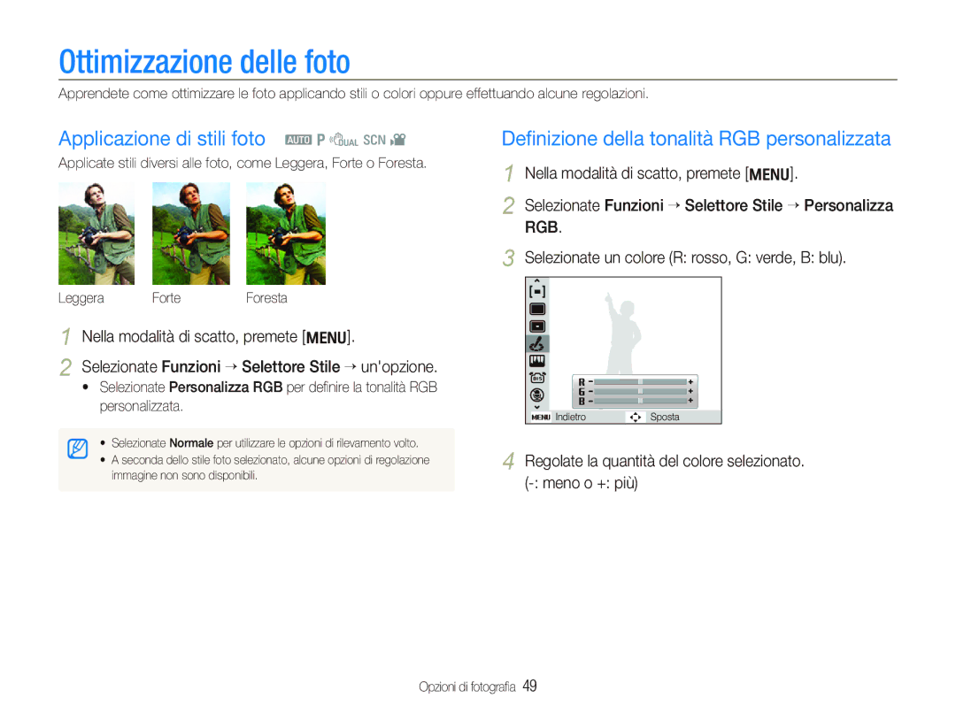 Samsung EC-PL70ZZBPPIT, EC-PL70ZZBPRIT, EC-PL70ZZBPSIT manual Ottimizzazione delle foto, Applicazione di stili foto a p d s 