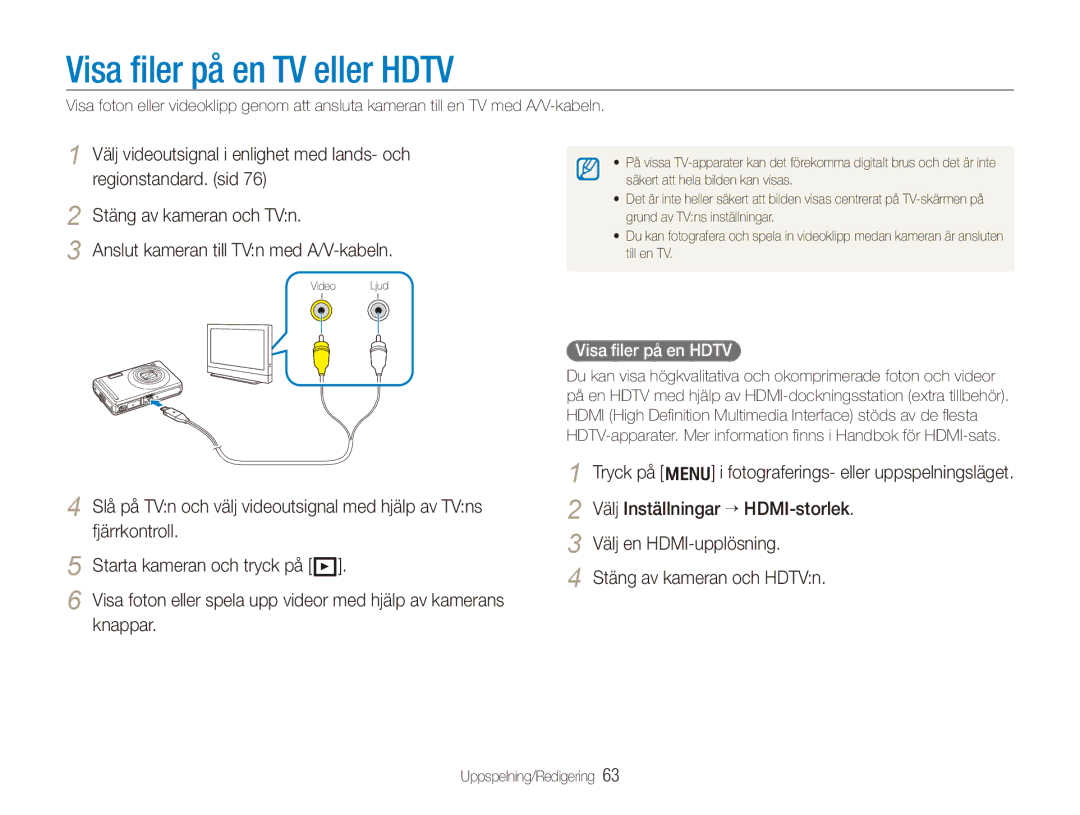 Samsung EC-PL70ZZBPRE2, EC-PL70ZZBPBE2, EC-PL70ZZBPSE2, EC-PL70ZZBPPE2 manual Visa filer på en TV eller Hdtv 