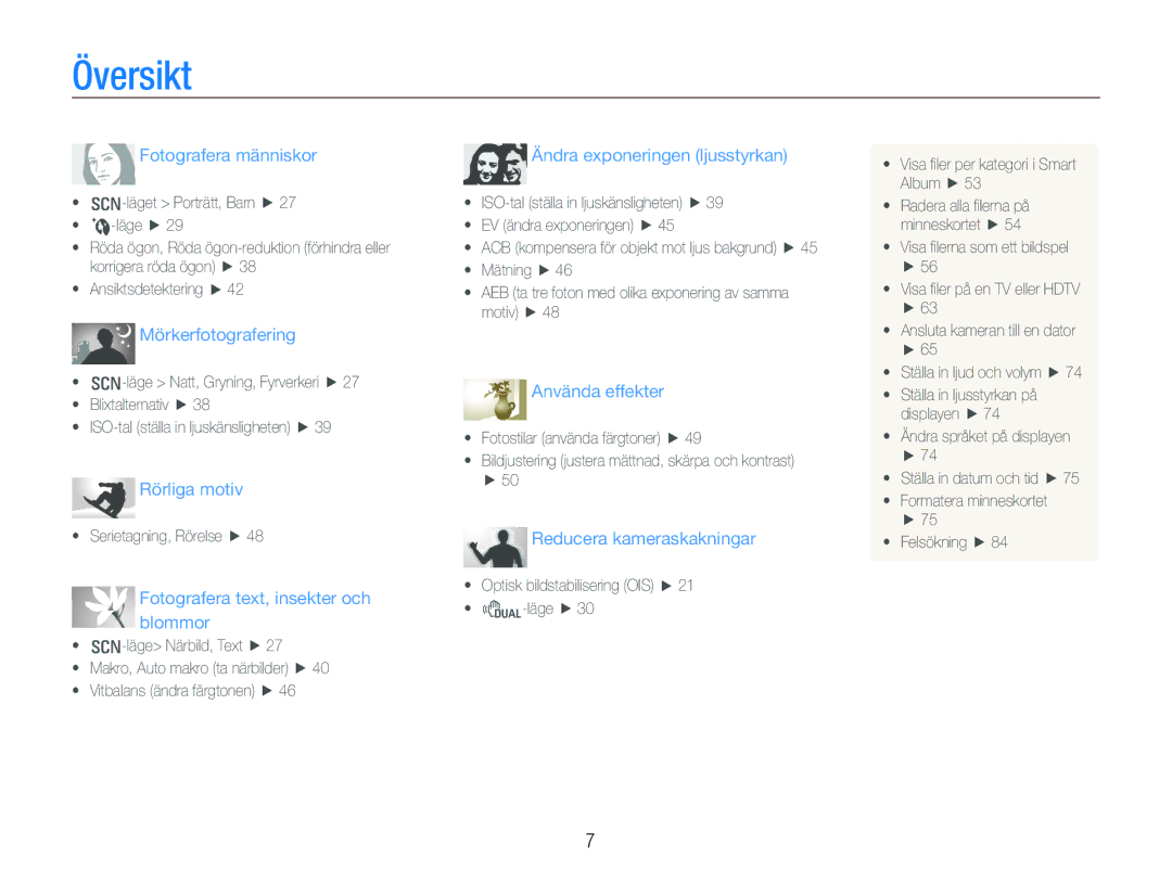 Samsung EC-PL70ZZBPRE2, EC-PL70ZZBPBE2, EC-PL70ZZBPSE2, EC-PL70ZZBPPE2 manual Översikt, Fotografera människor 