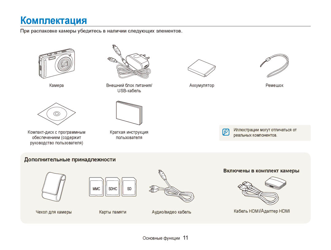 Samsung EC-PL70ZZBPSRU, EC-PL70ZZBPRRU manual Комплектация, Дополнительные принадлежности, Включены в комплект камеры 