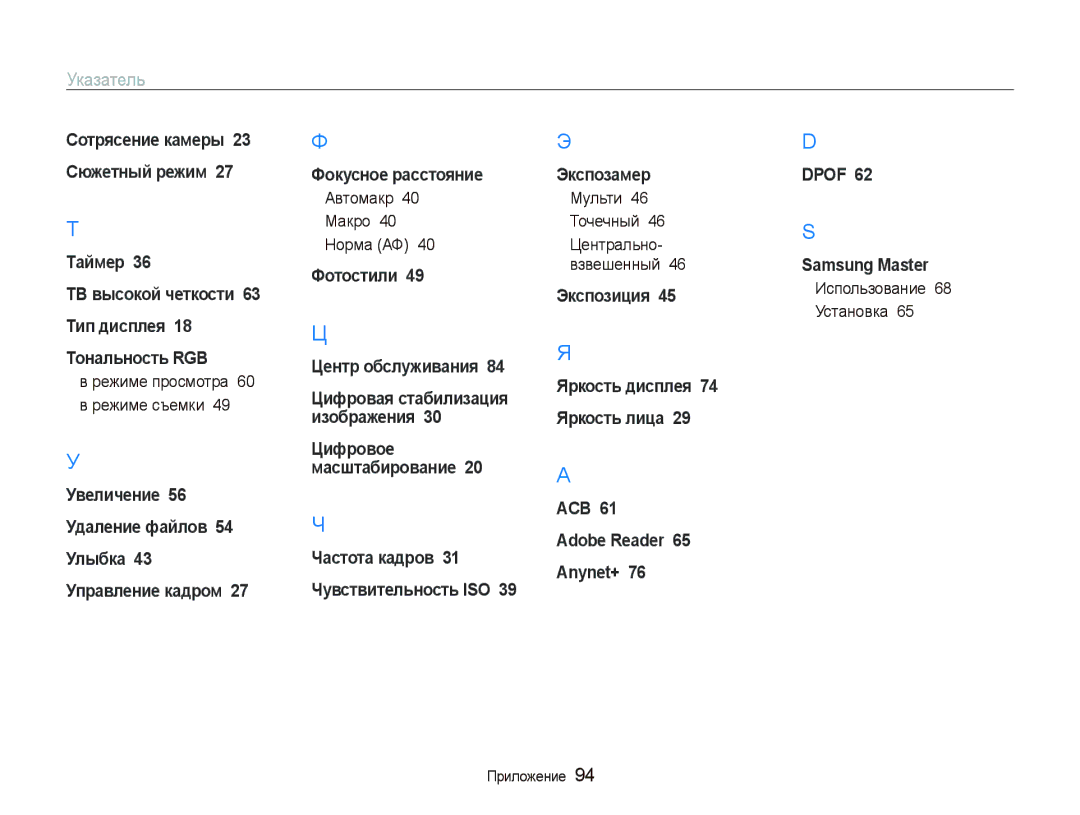 Samsung EC-PL70ZZBPPRU, EC-PL70ZZBPSRU, EC-PL70ZZBPRRU manual Режиме просмотра Режиме съемки, Автомакр 40 Макро 40 Норма АФ 