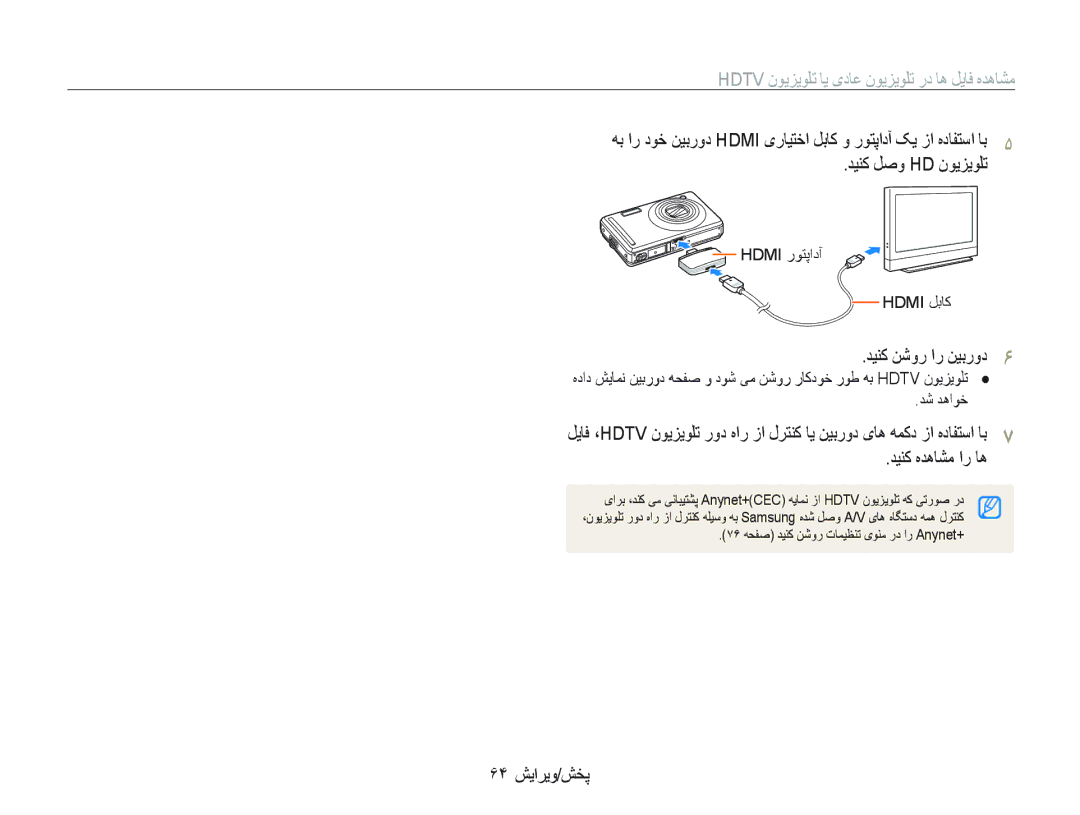 Samsung EC-PL70ZZDPBME manual Hdtv ﻥﻮﻳﺰﻳﻮﻠﺗ ﺎﻳ یﺩﺎﻋ ﻥﻮﻳﺰﻳﻮﻠﺗ ﺭﺩ ﺎﻫ ﻞﻳﺎﻓ ﻩﺪﻫﺎﺸﻣ, ﺪﻴﻨﮐ ﻦﺷﻭﺭ ﺍﺭ ﻦﻴﺑﺭﻭﺩ, ﺪﻴﻨﮐ ﻩﺪﻫﺎﺸﻣ ﺍﺭ ﺎﻫ 