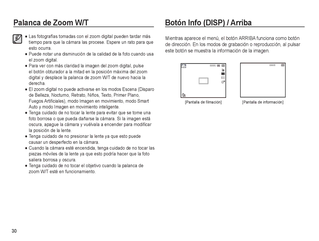 Samsung EC-PL80ZZBPBE1 manual Botón Info Disp / Arriba 