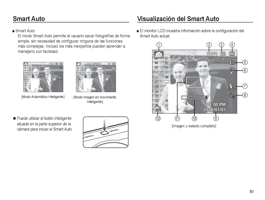 Samsung EC-PL80ZZBPBE1 manual Smart Auto Visualización del Smart Auto, Cámara para iniciar el Smart Auto 