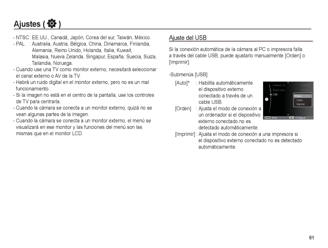 Samsung EC-PL80ZZBPBE1 manual Ajuste del USB 