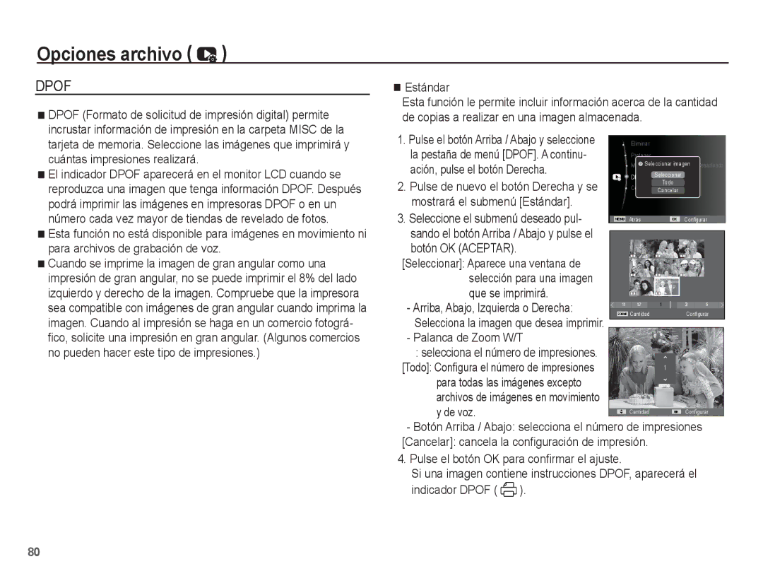 Samsung EC-PL80ZZBPBE1 manual Estándar, Que se imprimirá, Palanca de Zoom W/T, De voz 