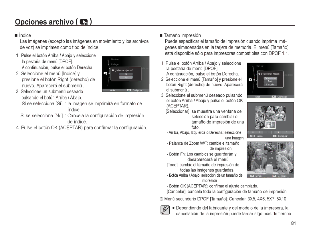 Samsung EC-PL80ZZBPBE1 manual Seleccione el menú Índice y, Nuevo. Aparecerá el submenú Seleccione un submenú deseado 