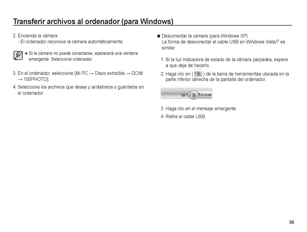 Samsung EC-PL80ZZBPBE1 manual Haga clic en el mensaje emergente Retire el cable USB 