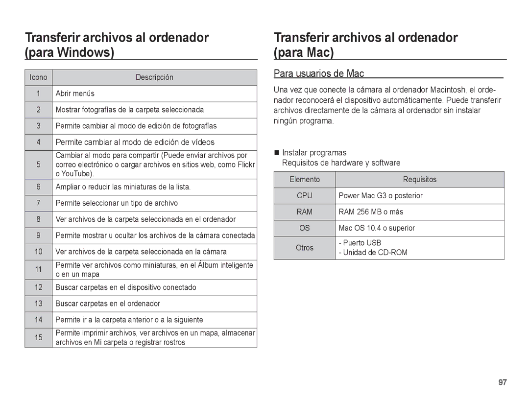 Samsung EC-PL80ZZBPBE1 manual Transferir archivos al ordenador para Mac, Para usuarios de Mac 