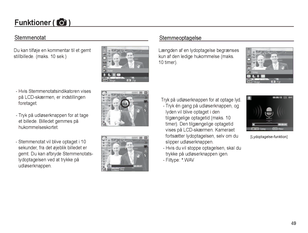 Samsung EC-PL80ZZBPBE2, EC-PL80ZZBPLE2 manual Stemmenotat Stemmeoptagelse, Filtype *.WAV 