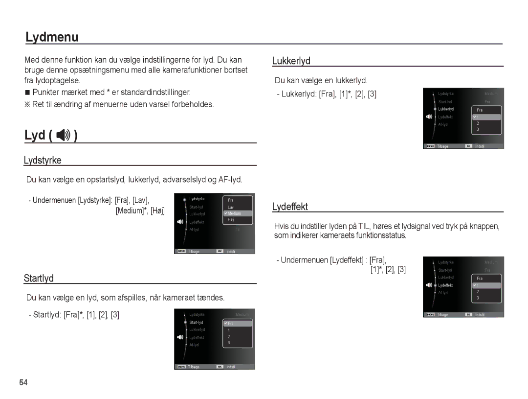 Samsung EC-PL80ZZBPLE2, EC-PL80ZZBPBE2 manual Lydmenu 