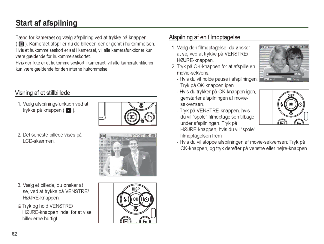 Samsung EC-PL80ZZBPLE2, EC-PL80ZZBPBE2 Start af afspilning, Visning af et stillbillede, Afspilning af en filmoptagelse 