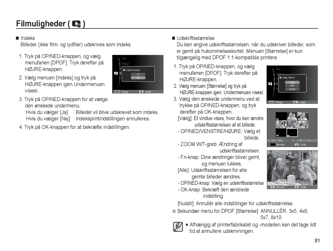 Samsung EC-PL80ZZBPBE2, EC-PL80ZZBPLE2 manual Tilgængelig med Dpof 1.1-kompatible printere HØJRE-knappen, Visesl 