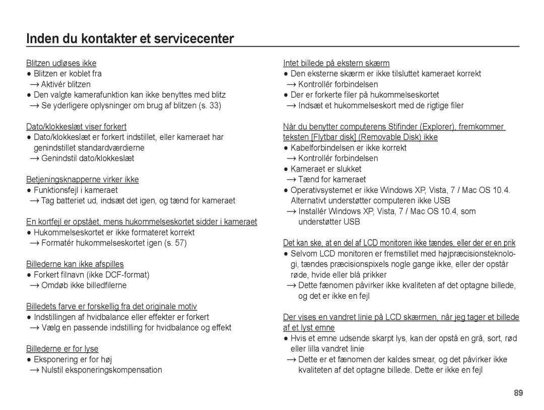 Samsung EC-PL80ZZBPBE2, EC-PL80ZZBPLE2 manual Blitzen udløses ikke Blitzen er koblet fra Aktivér blitzen 