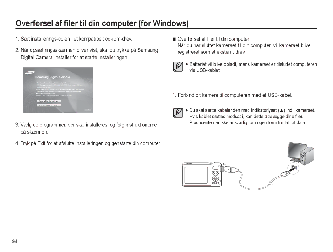 Samsung EC-PL80ZZBPLE2, EC-PL80ZZBPBE2 manual Sæt installerings-cd’en i et kompatibelt cd-rom-drev 