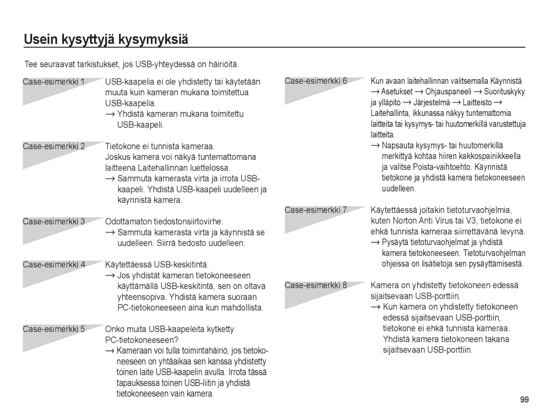 Samsung EC-PL80ZZBPBE2, EC-PL80ZZBPLE2 manual Usein kysyttyjä kysymyksiä 