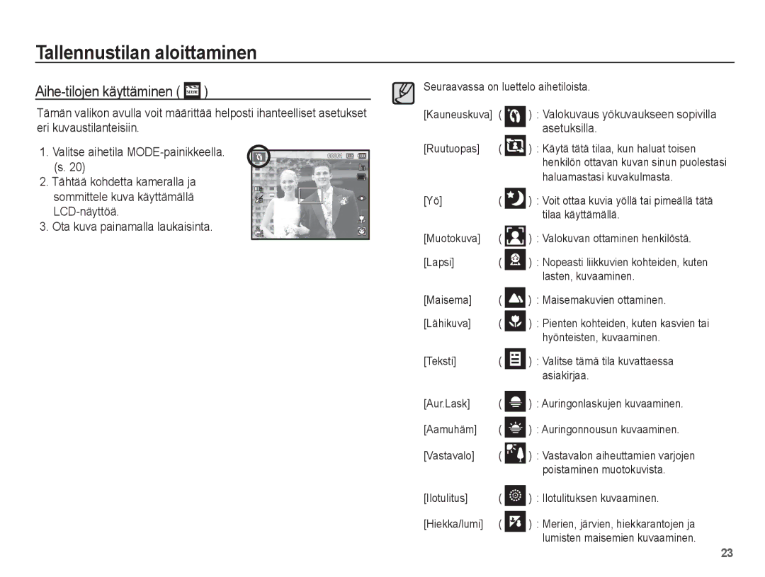 Samsung EC-PL80ZZBPBE2, EC-PL80ZZBPLE2 manual Aihe-tilojen käyttäminen, Asetuksilla 