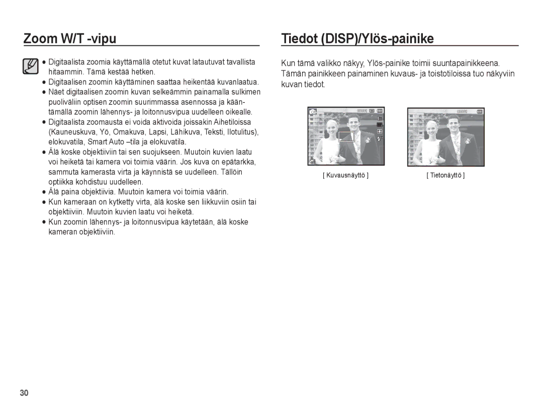 Samsung EC-PL80ZZBPLE2, EC-PL80ZZBPBE2 manual Tiedot DISP/Ylös-painike 