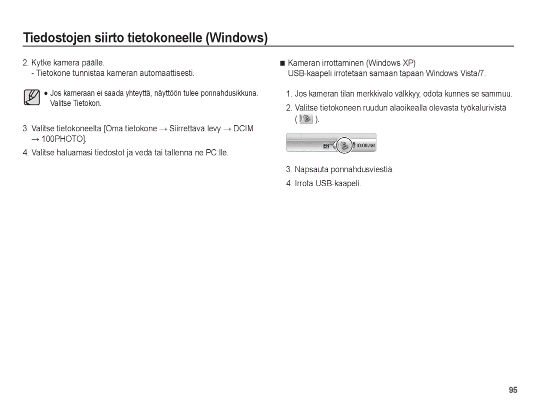 Samsung EC-PL80ZZBPBE2, EC-PL80ZZBPLE2 manual Napsauta ponnahdusviestiä Irrota USB-kaapeli 