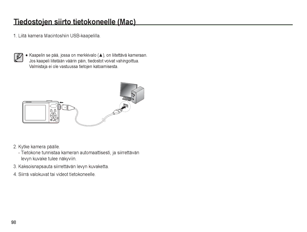 Samsung EC-PL80ZZBPLE2, EC-PL80ZZBPBE2 manual Liitä kamera Macintoshiin USB-kaapelilla 