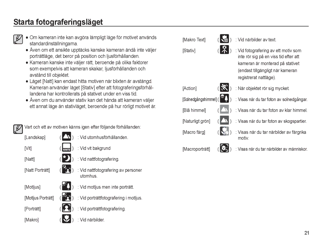 Samsung EC-PL80ZZBPBE2 Utomhus, Motljus, Endast tillgängligt när kameran, Registrerat nattläge, Blå himmel, Macro färg 