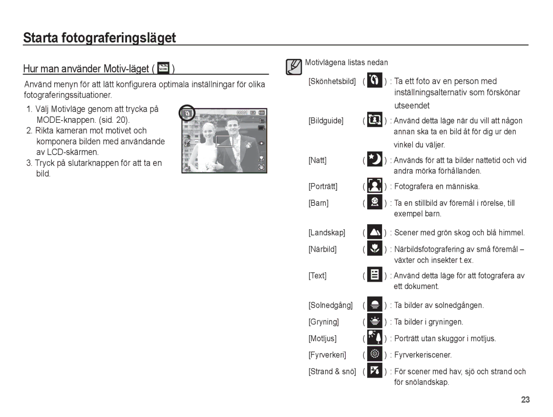 Samsung EC-PL80ZZBPBE2, EC-PL80ZZBPLE2 manual Hur man använder Motiv-läget, Ta ett foto av en person med, Utseendet 