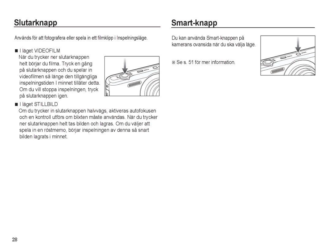 Samsung EC-PL80ZZBPLE2, EC-PL80ZZBPBE2 manual Slutarknapp, Smart-knapp, Läget Videofilm 