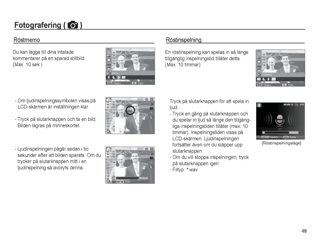 Samsung EC-PL80ZZBPBE2, EC-PL80ZZBPLE2 manual Röstmemo, Röstinspelning 