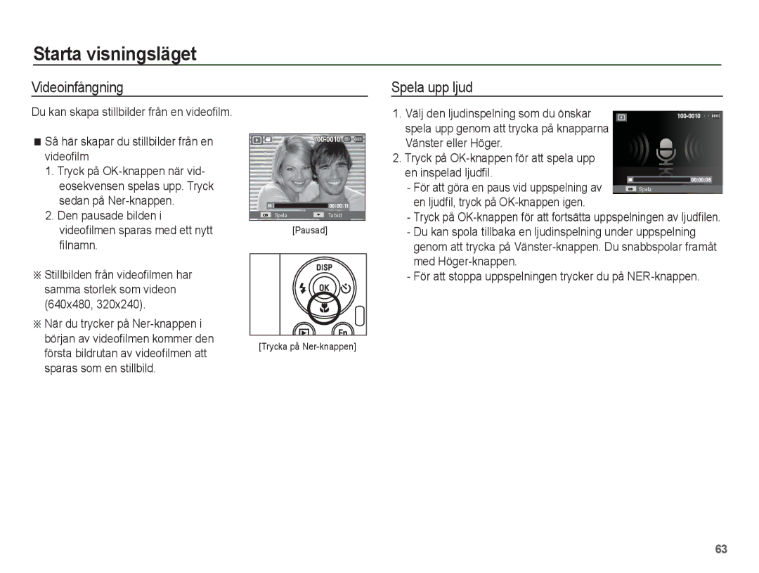 Samsung EC-PL80ZZBPBE2, EC-PL80ZZBPLE2 manual Videoinfångning, Spela upp ljud 