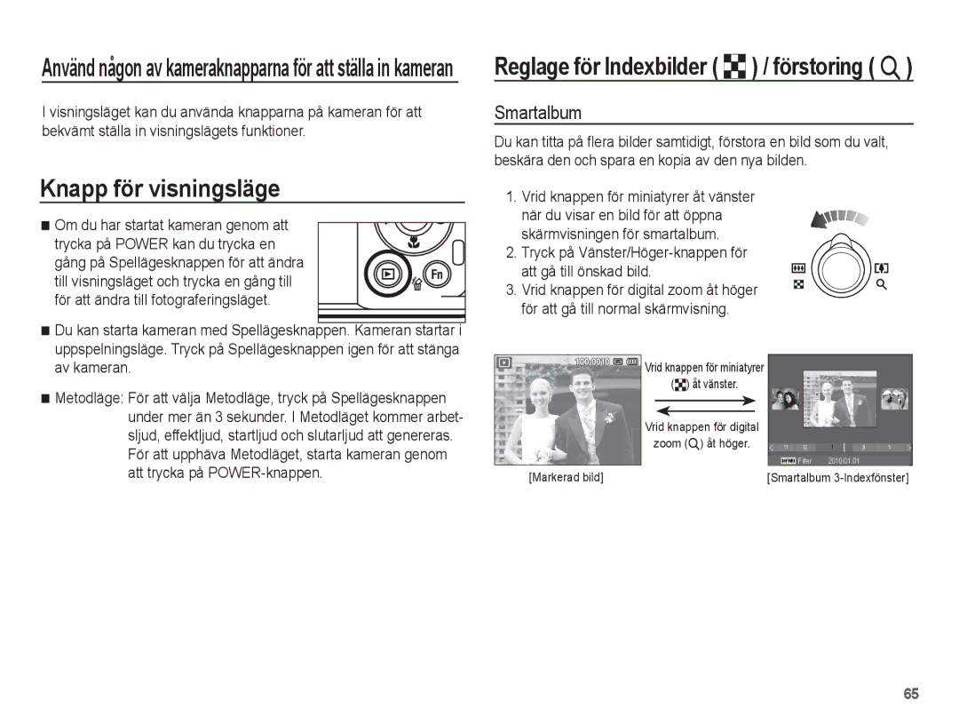 Samsung EC-PL80ZZBPBE2 Knapp för visningsläge, Smartalbum, Tryck på Vänster/Höger-knappen för att gå till önskad bild 