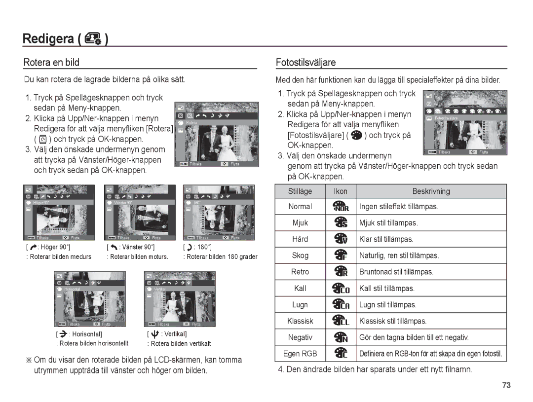 Samsung EC-PL80ZZBPBE2 manual Rotera en bild, Du kan rotera de lagrade bilderna på olika sätt,  och tryck på OK-knappen 