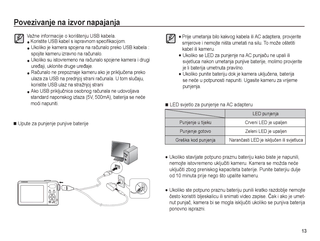 Samsung EC-PL80ZZBPLE3, EC-PL80ZZBPBE3, EC-PL80ZZBPSE3 manual LED punjenja 