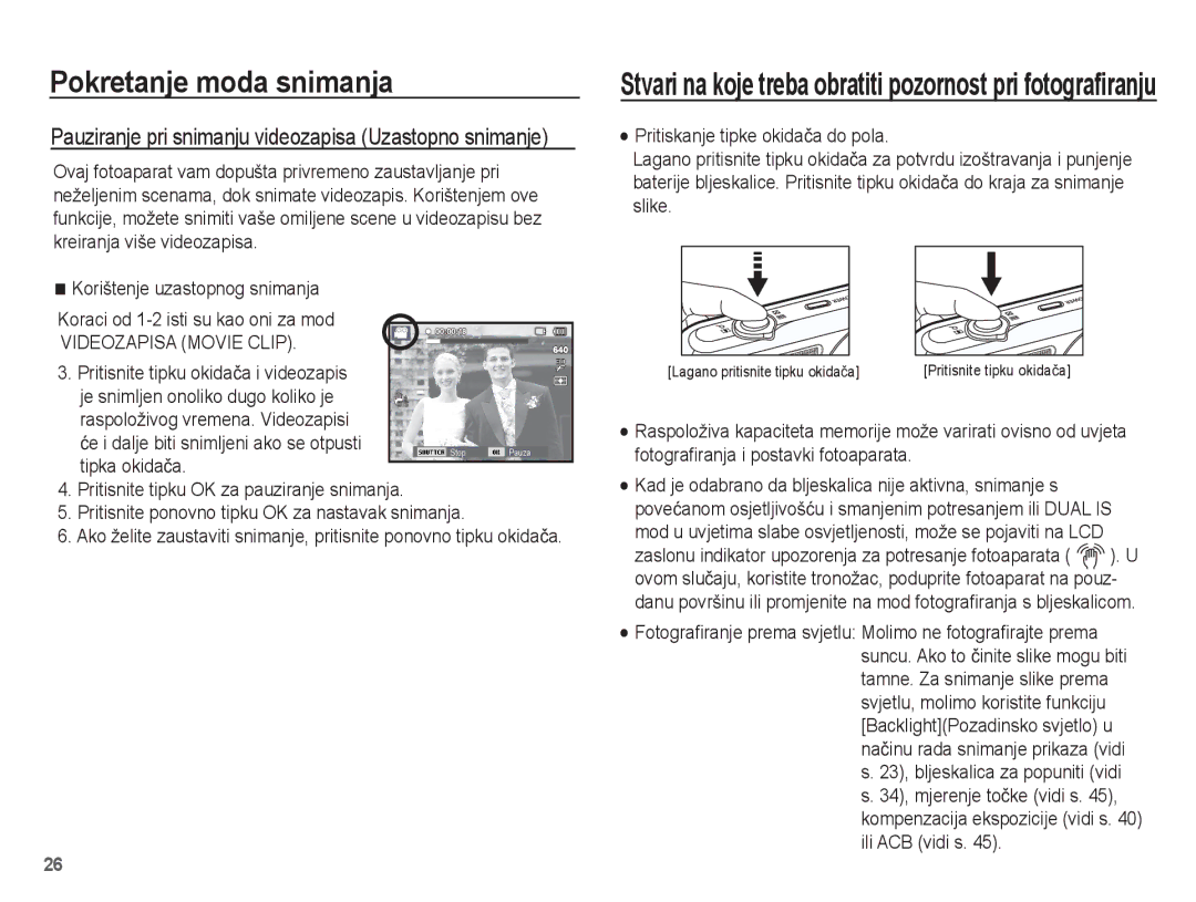 Samsung EC-PL80ZZBPBE3, EC-PL80ZZBPSE3 manual Tipka okidaþa, Kad je odabrano da bljeskalica nije aktivna, snimanje s 