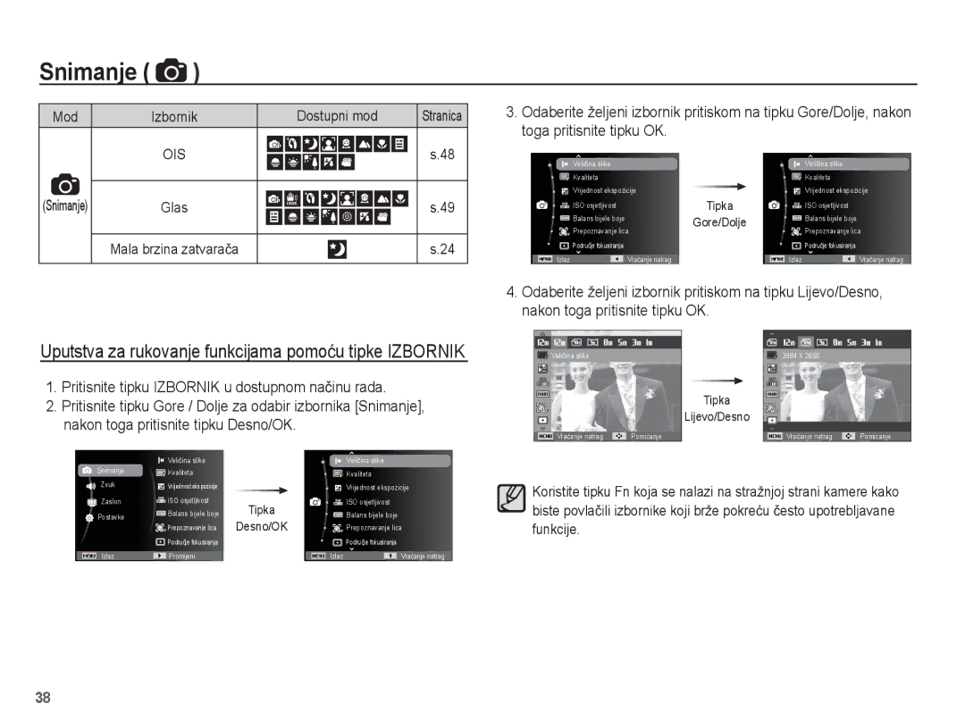 Samsung EC-PL80ZZBPBE3, EC-PL80ZZBPSE3, EC-PL80ZZBPLE3 manual Snimanje, Toga pritisnite tipku OK 