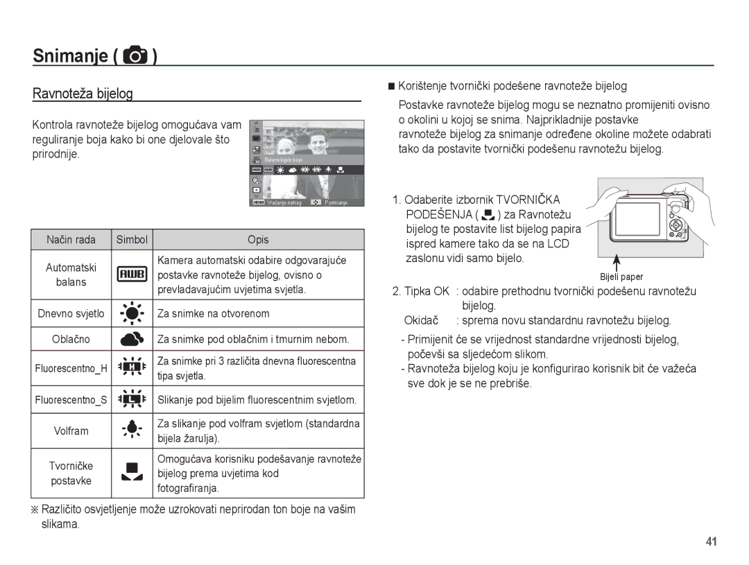 Samsung EC-PL80ZZBPBE3, EC-PL80ZZBPSE3 manual Ravnoteža bijelog, Kontrola ravnoteže bijelog omoguüava vam, Prirodnije 