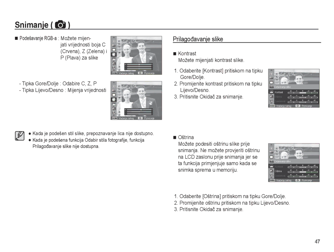 Samsung EC-PL80ZZBPBE3, EC-PL80ZZBPSE3, EC-PL80ZZBPLE3 manual Prilagoÿavanje slike, Podešavanje RGB-a Možete mijen, Oštrina 