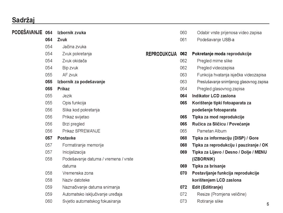 Samsung EC-PL80ZZBPBE3 060, Podešavanje USB-a 054 Jaþina zvuka Zvuk pokretanja, Pregled glasovnog zapisa 055 Jezik, Datuma 