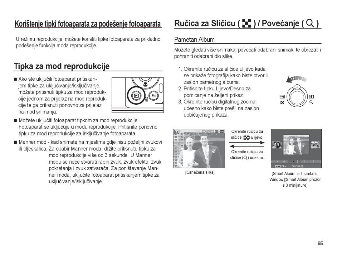 Samsung EC-PL80ZZBPBE3, EC-PL80ZZBPSE3 manual Tipka za mod reprodukcije, Ruþica za Sliþicu º / Poveüanje í, Pametan Album 