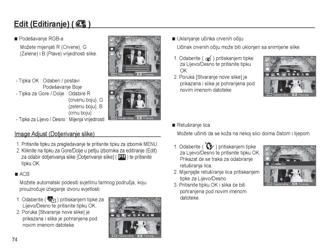 Samsung EC-PL80ZZBPBE3, EC-PL80ZZBPSE3, EC-PL80ZZBPLE3 manual Image Adjust Dotjerivanje slike 