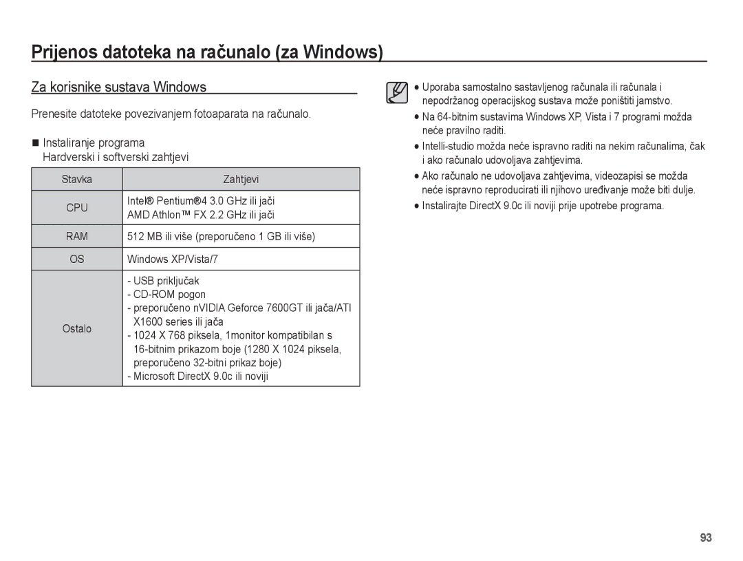 Samsung EC-PL80ZZBPSE3, EC-PL80ZZBPBE3 manual Prijenos datoteka na raþunalo za Windows, Za korisnike sustava Windows 