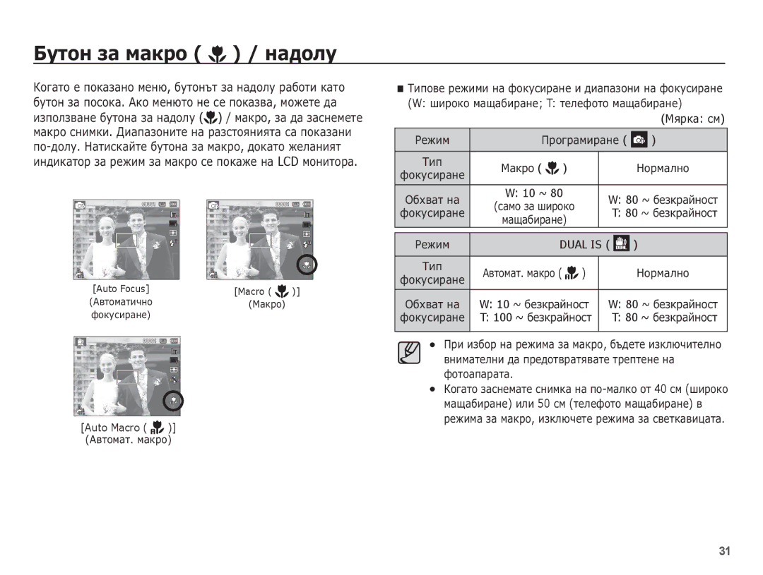 Samsung EC-PL80ZZBPBE3, EC-PL80ZZBPSE3 manual ǨțȚȖȕ ȏȈ Ȕȉȓșȗ / ȕȈȌȖȓț, Auto Macro 