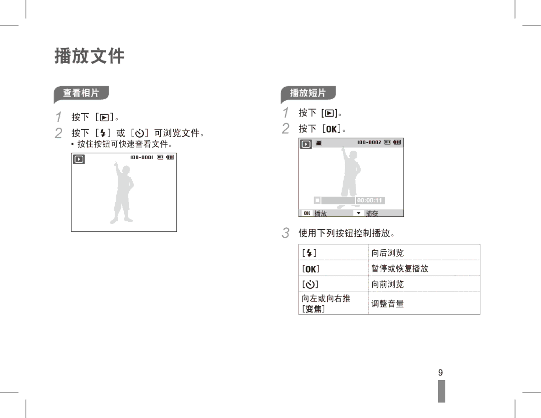 Samsung EC-PL80ZZBPSE3, EC-PL80ZZBPBIT, EC-PL80ZZBPBE3, EC-PL80ZZBPLE3, EC-PL80ZZBPRE3 manual 播放文件, 按下 。 使用下列按钮控制播放。 