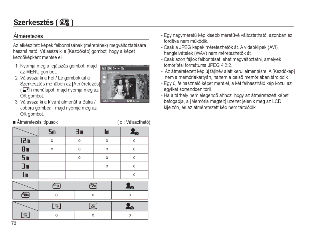 Samsung EC-PL80ZZBPLE3, EC-PL80ZZBPBIT, EC-PL80ZZBPBE3, EC-PL80ZZBPSE3, EC-PL80ZZBPRE3 manual Szerkesztés, Átméretezés 