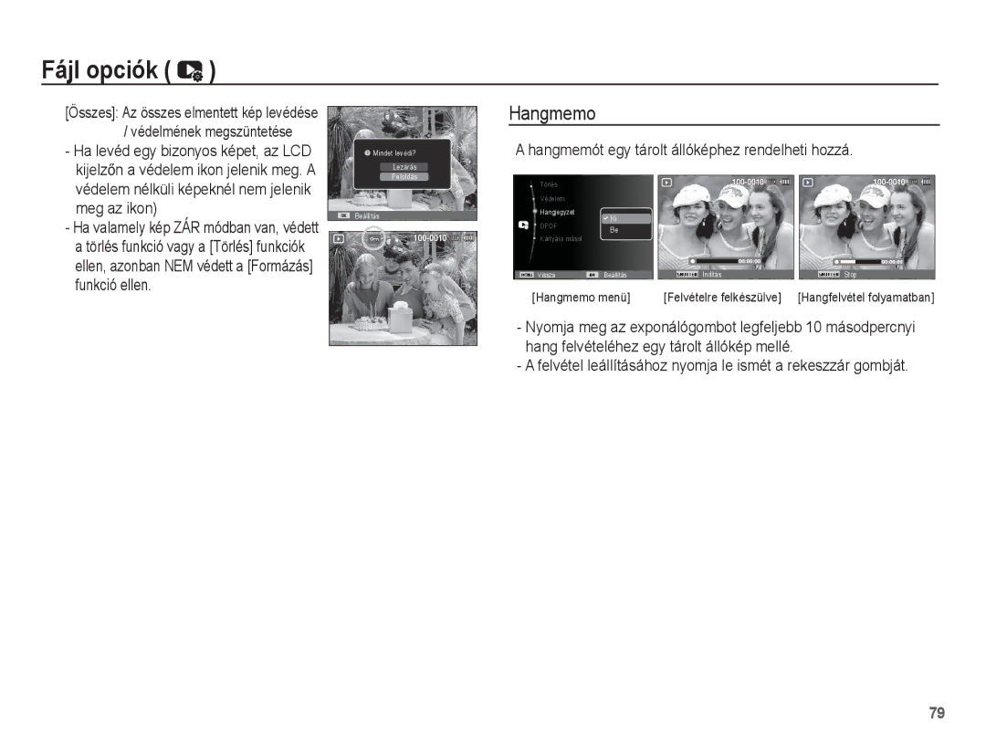 Samsung EC-PL80ZZBPLE3, EC-PL80ZZBPBIT manual Hangmemót egy tárolt állóképhez rendelheti hozzá, Meg az ikon, Funkció ellen 